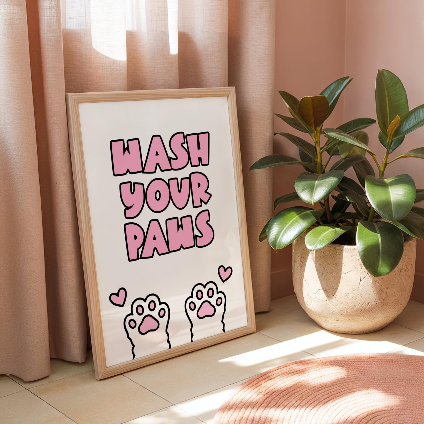 Wash Your Paws - Cat Lover Print - Bathroom - Digital Download