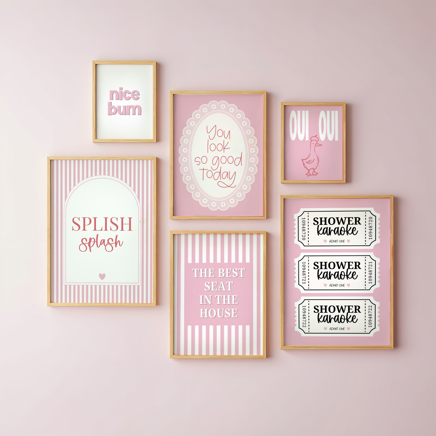 Pink Bathroom Print Bundle | 6 Bathroom Wall Art Prints | Bathroom Decor Set | Pink Bathroom Prints | Instant Download