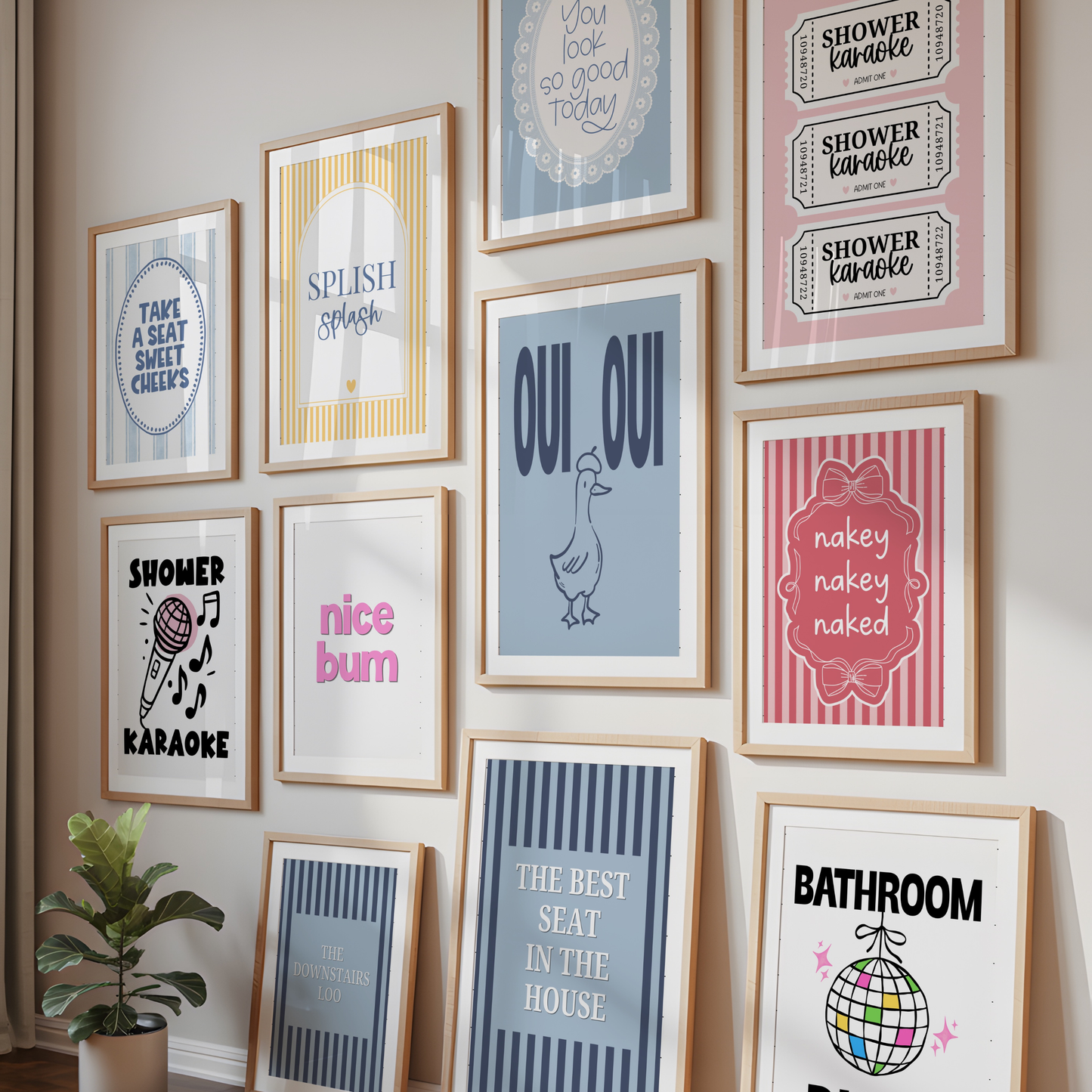 Funny Bathroom Print Bundle | 11 Bathroom Wall Art Prints | Bathroom Decor Set | Pink Blue Neutral Bathroom Prints | Instant Download