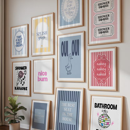 Funny Bathroom Print Bundle | 11 Bathroom Wall Art Prints | Bathroom Decor Set | Pink Blue Neutral Bathroom Prints | Instant Download