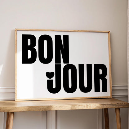 Bonjour | Hello French Print | Black and White Decor | Digital Download