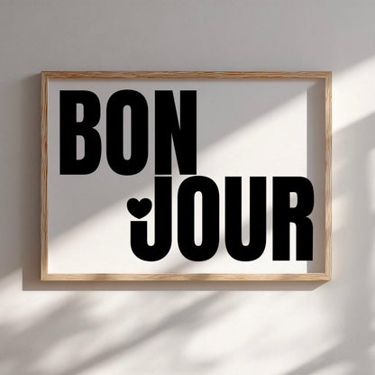 Bonjour | Hello French Print | Black and White Decor | Digital Download
