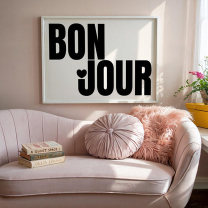 Bonjour | Hello French Print | Black and White Decor | Digital Download