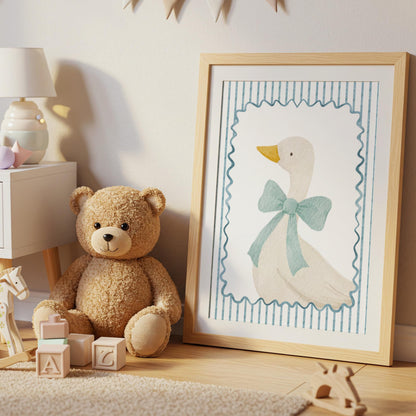 Blue Bow Goose | Nursery Print | Digital Download
