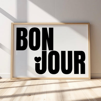 Bonjour | Hello French Print | Black and White Decor | Digital Download