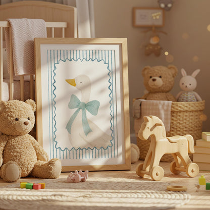 Blue Bow Goose | Nursery Print | Digital Download