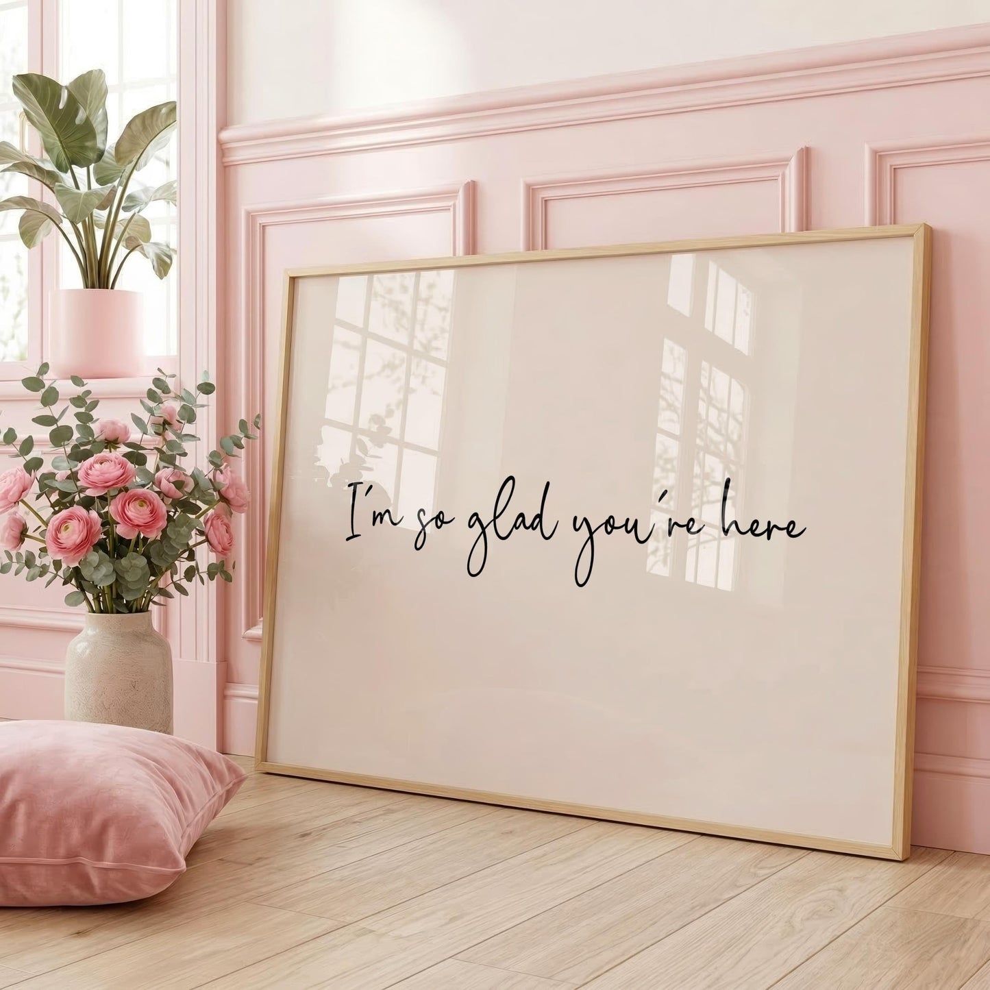 I'm So Glad You're Here | Neutral Home Decor | Minimalist Print | Digital Download