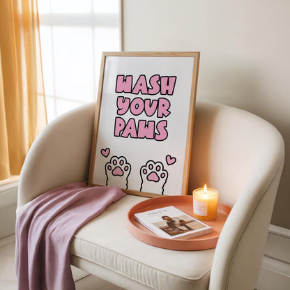 Wash Your Paws - Cat Lover Print - Bathroom - Home Print
