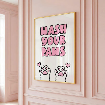 Wash Your Paws - Cat Lover Print - Bathroom - Digital Download