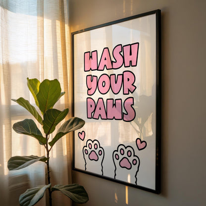 Wash Your Paws - Cat Lover Print - Bathroom - Digital Download