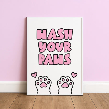 Wash Your Paws - Cat Lover Print - Bathroom - Digital Download
