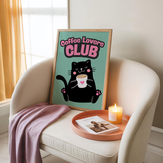 Coffee Lovers Club - Cat Lover Print - Home Print